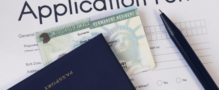 Green card application form and passport